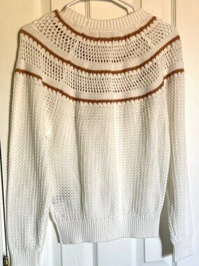 Hunter Women's 100% Cotton Pointelle Knit Pullover Sweater White S NWT